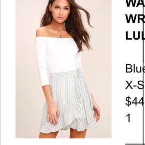 Walk on Air Blue and White Striped Wrap Mini Skirt